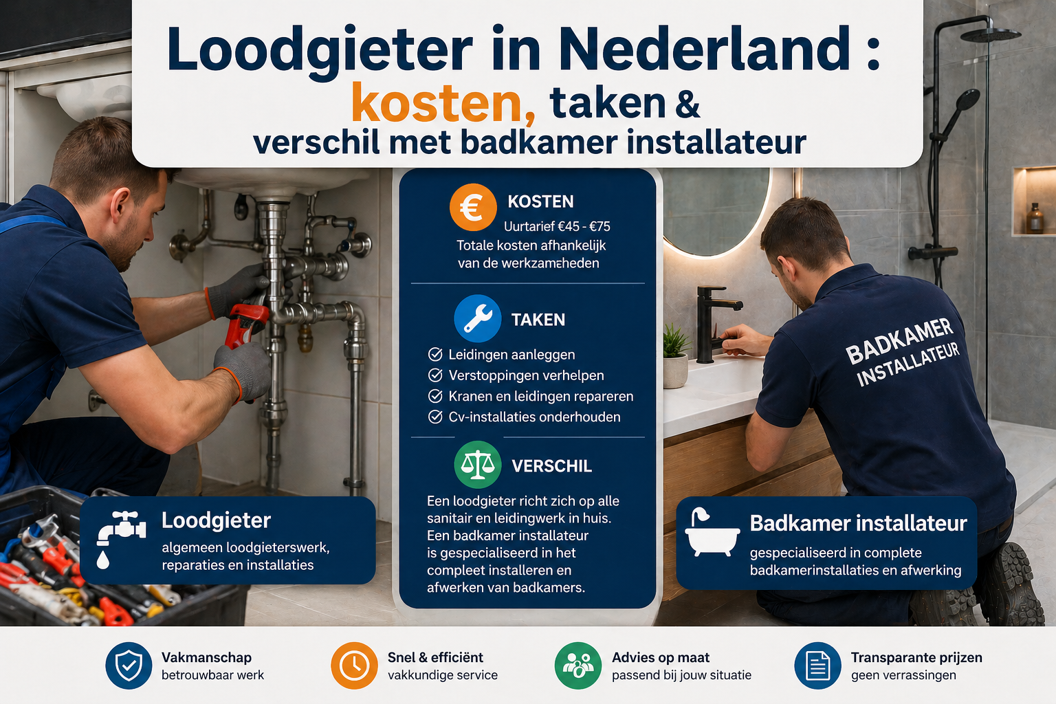 Loodgieter in Nederland : kosten, taken & verschil met badkamer installateur